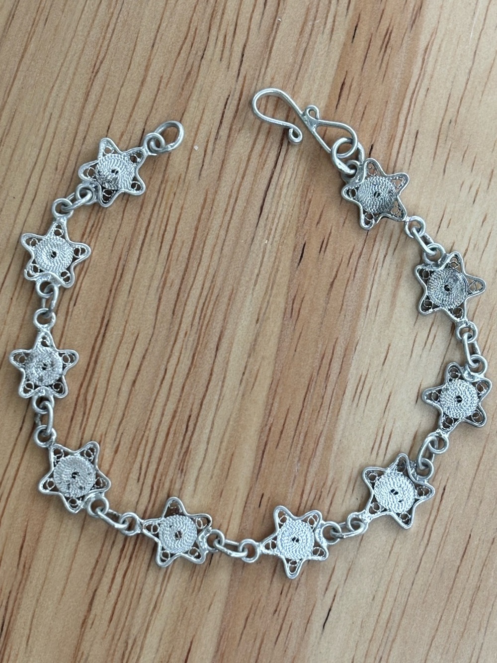 Vintage Sterling Silver Star Link Bracelet Woman’s Jewelry Gift For Her